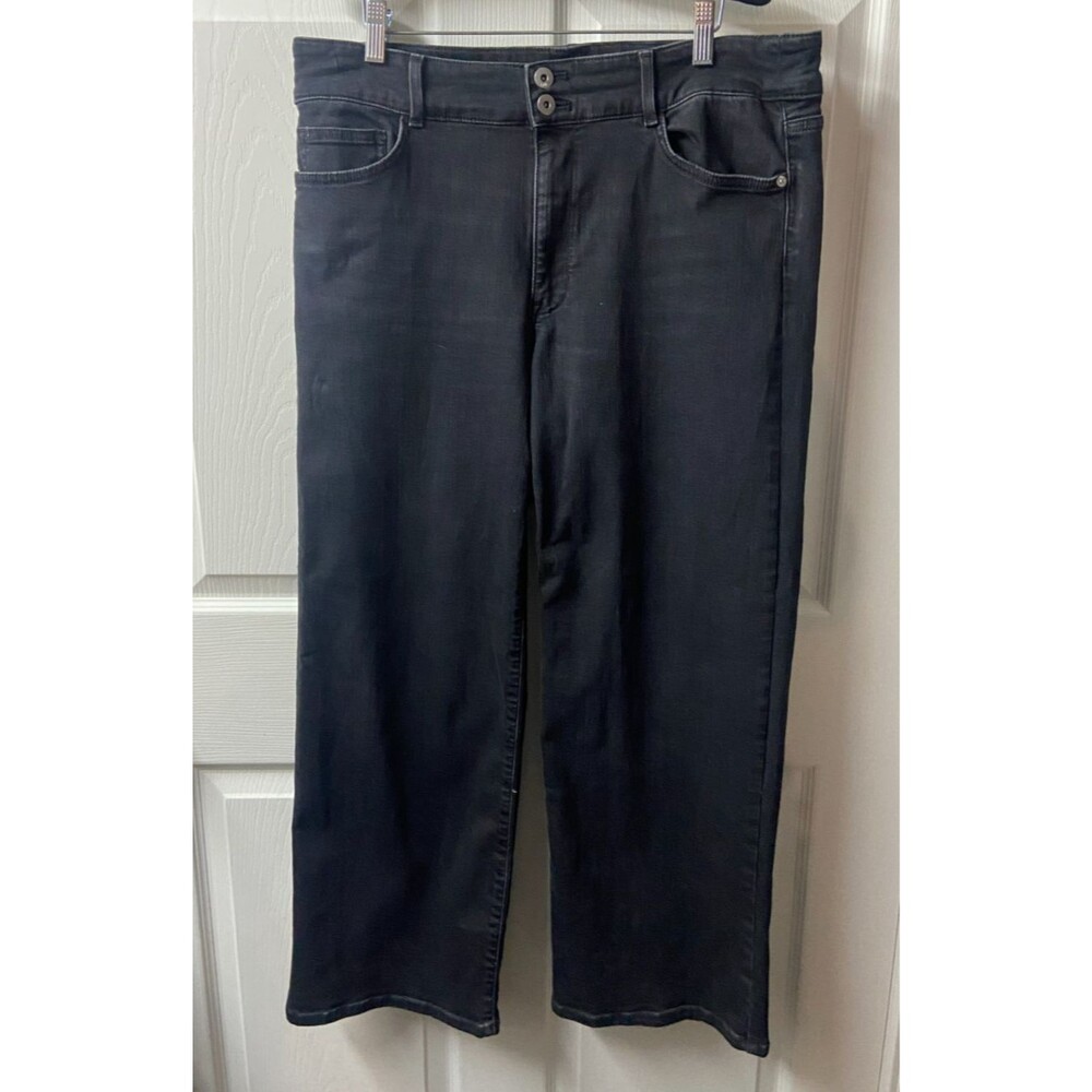 J Jill Denim Jeans Womens High Rise Black 14 petite Full Wide Leg Double Buttons